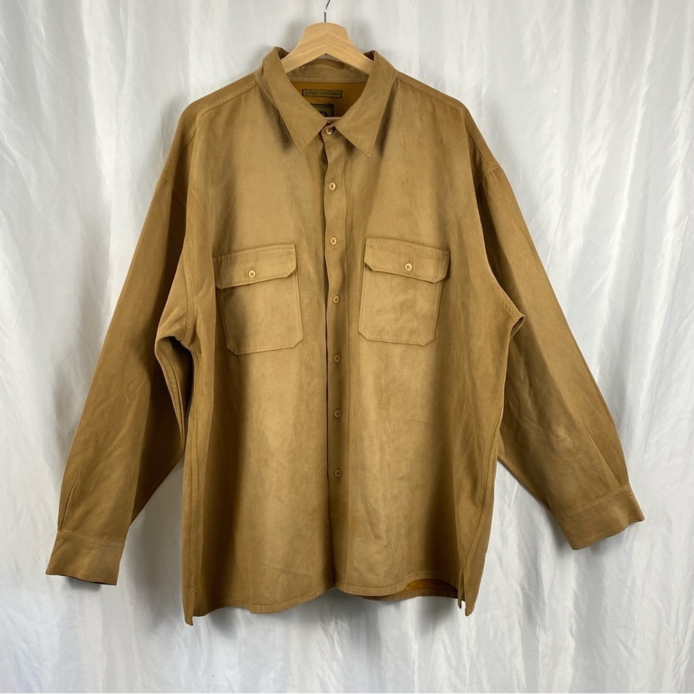 Bruno Men’s Sueded MicrofiberTan Brown Button-Up Shirt Long Sleeve Size 2X/Big